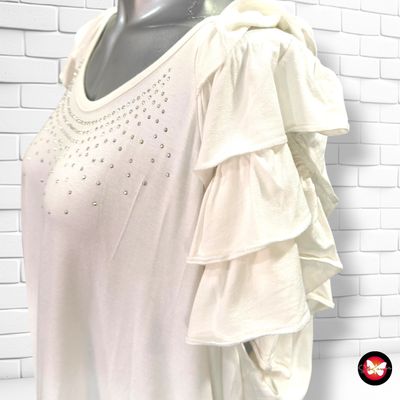 **HOY** Camiseta de mangas de volantes LAURA KENT color Blanco roto Talla 50