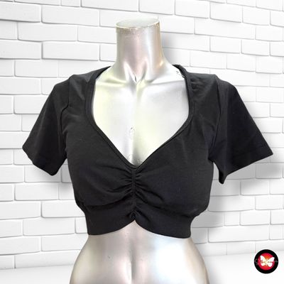 **HOY** Camiseta deportiva cropped con relleno TEVEO color Negro Talla L