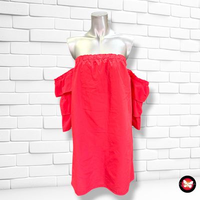 **HOY** Vestido palabra de honor con mangas de volantes AMISU color Fresa Talla 40