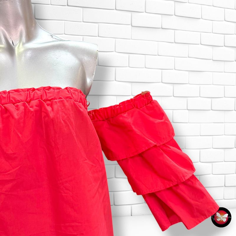 **HOY** Vestido palabra de honor con mangas de volantes AMISU color Fresa Talla 40