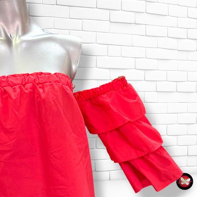 **HOY** Vestido palabra de honor con mangas de volantes AMISU color Fresa Talla 40