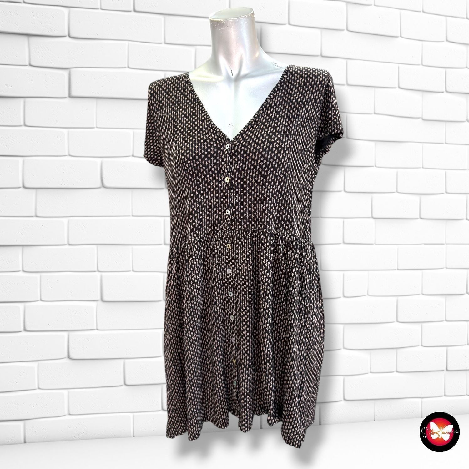 Vestido de manga corta H&amp;M color Negro y taupe Talla S