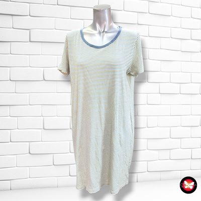**HOY** Vestido maxi camiseta de rayitas MEY color Celeste y crema Talla 42