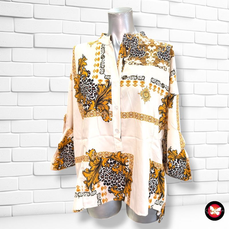 **HOY** Blusa de media manga  color Crema, mostaza y animal print Talla ÚNICA GRANDE