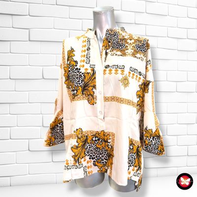 **HOY** Blusa de media manga color Crema, mostaza y animal print Talla ÚNICA GRANDE