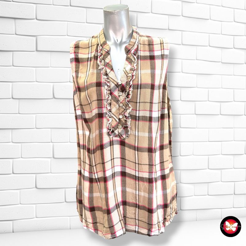 **HOY** Blusa sin mangas se cuadros COLOURS OF THE WORLD color Camel, marrón y rojo Talla L