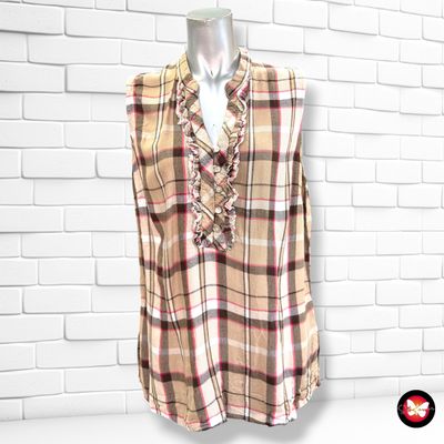 **HOY** Blusa sin mangas se cuadros COLOURS OF THE WORLD color Camel, marrón y rojo Talla L