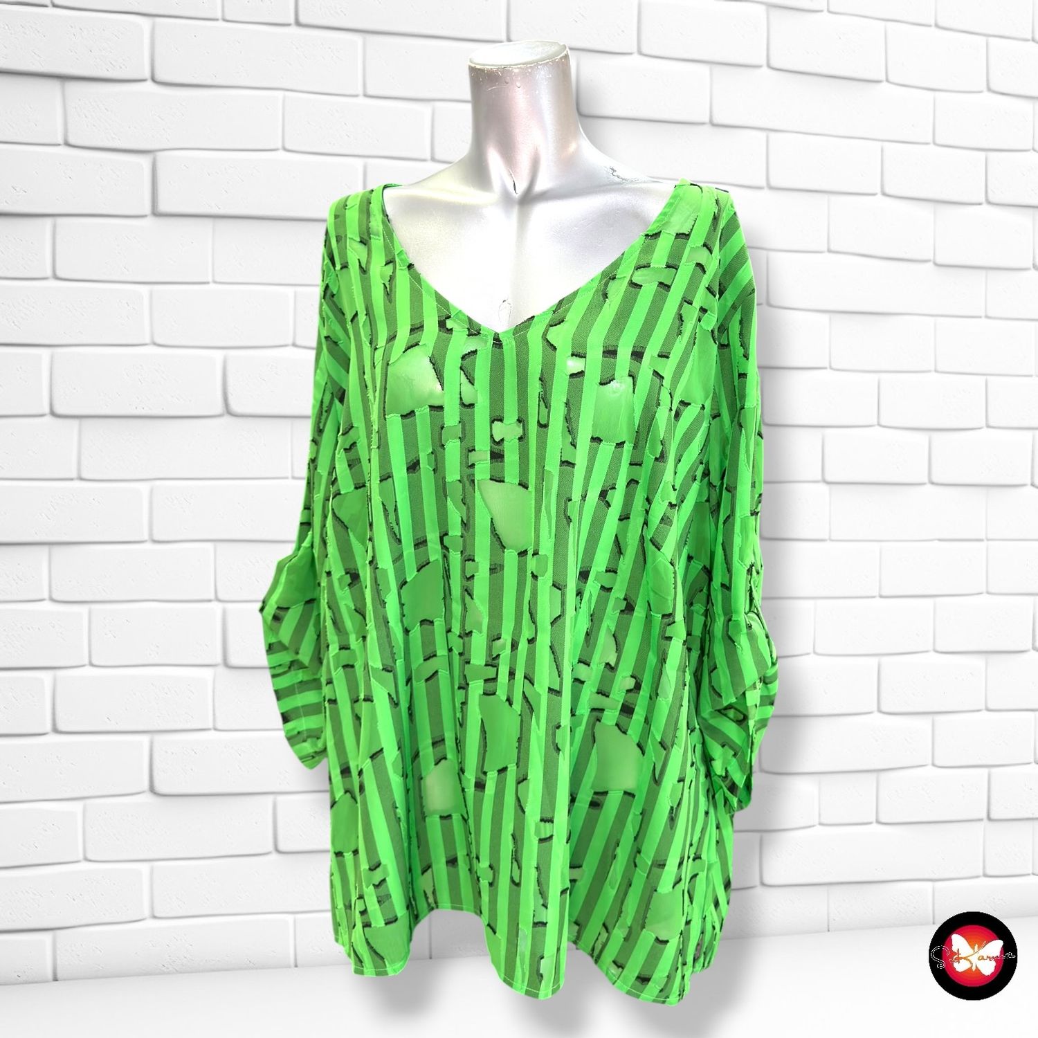 **HOY** Blusa de media manga CREATION L color Verde y negro Talla 50