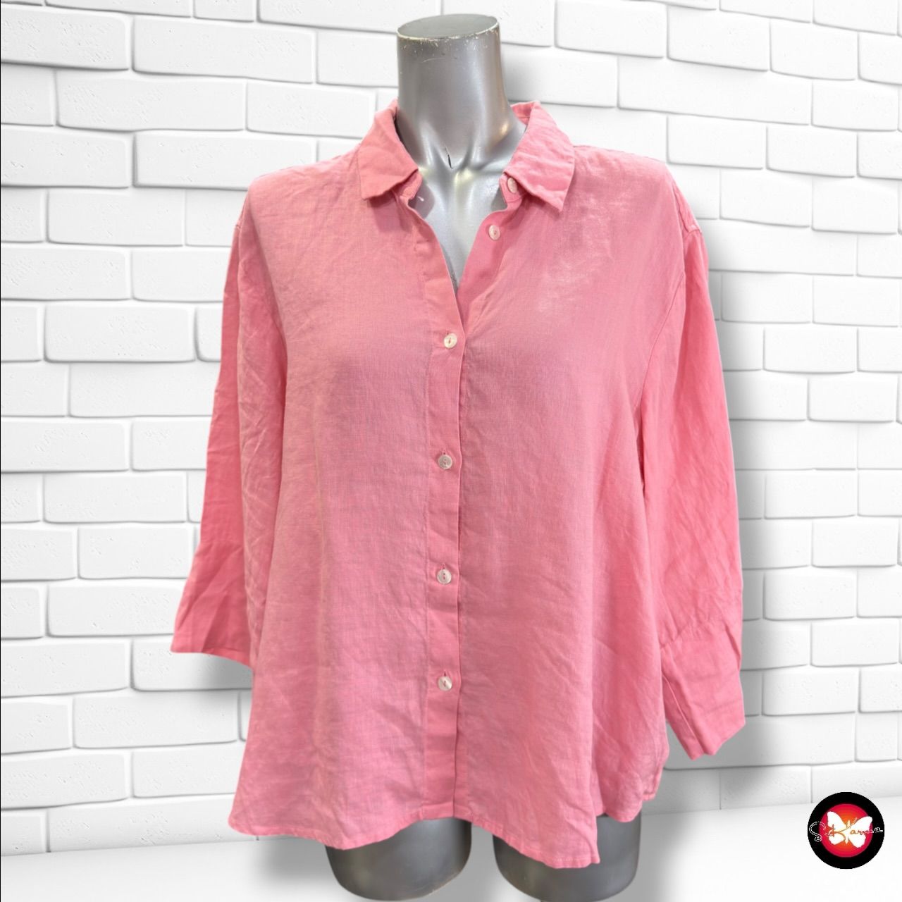 **HOY** Camisa de media manga de lino ROSSANA DIVA color Rosa Talla 42 (grande)