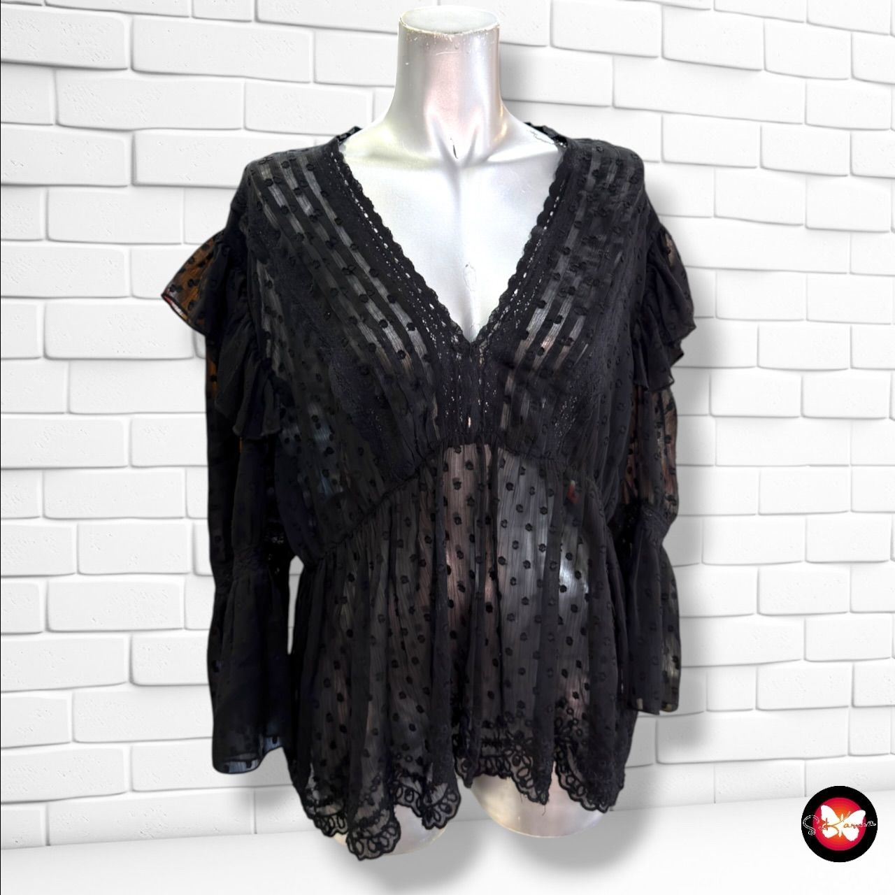 **HOY** Blusa traslúcida de noche  color Negro Talla XL