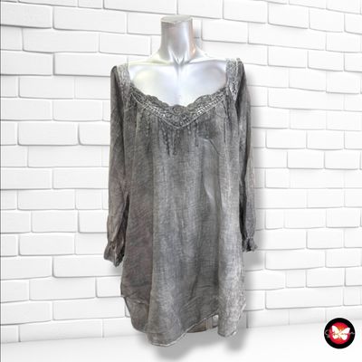**HOY** Blusa de manga larga con encaje color Gris Talla ÚNICA GRANDE