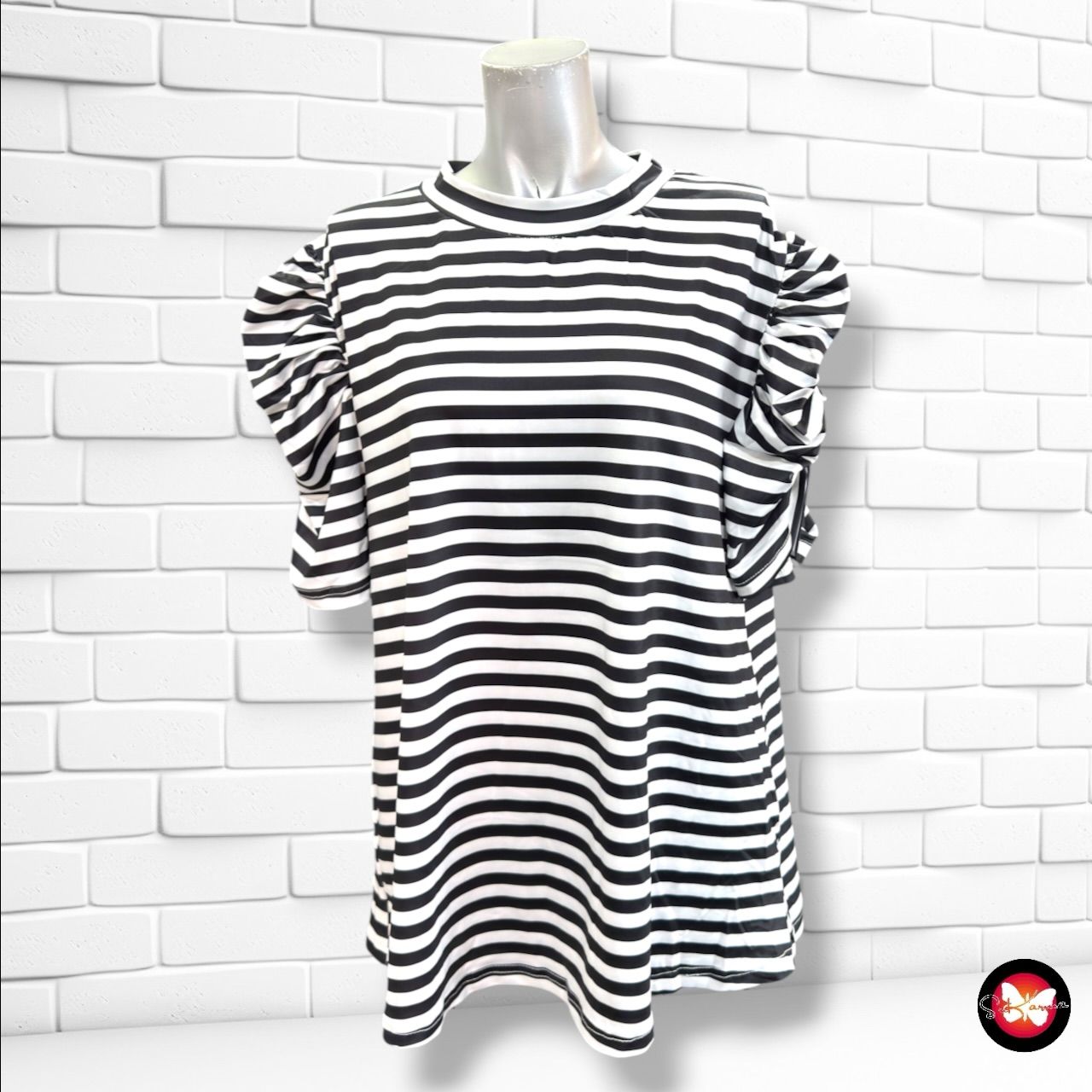 **HOY** Blusa de rayas con mangas abullonadas EMERY ROSE color Negro y blanco Talla 3XL