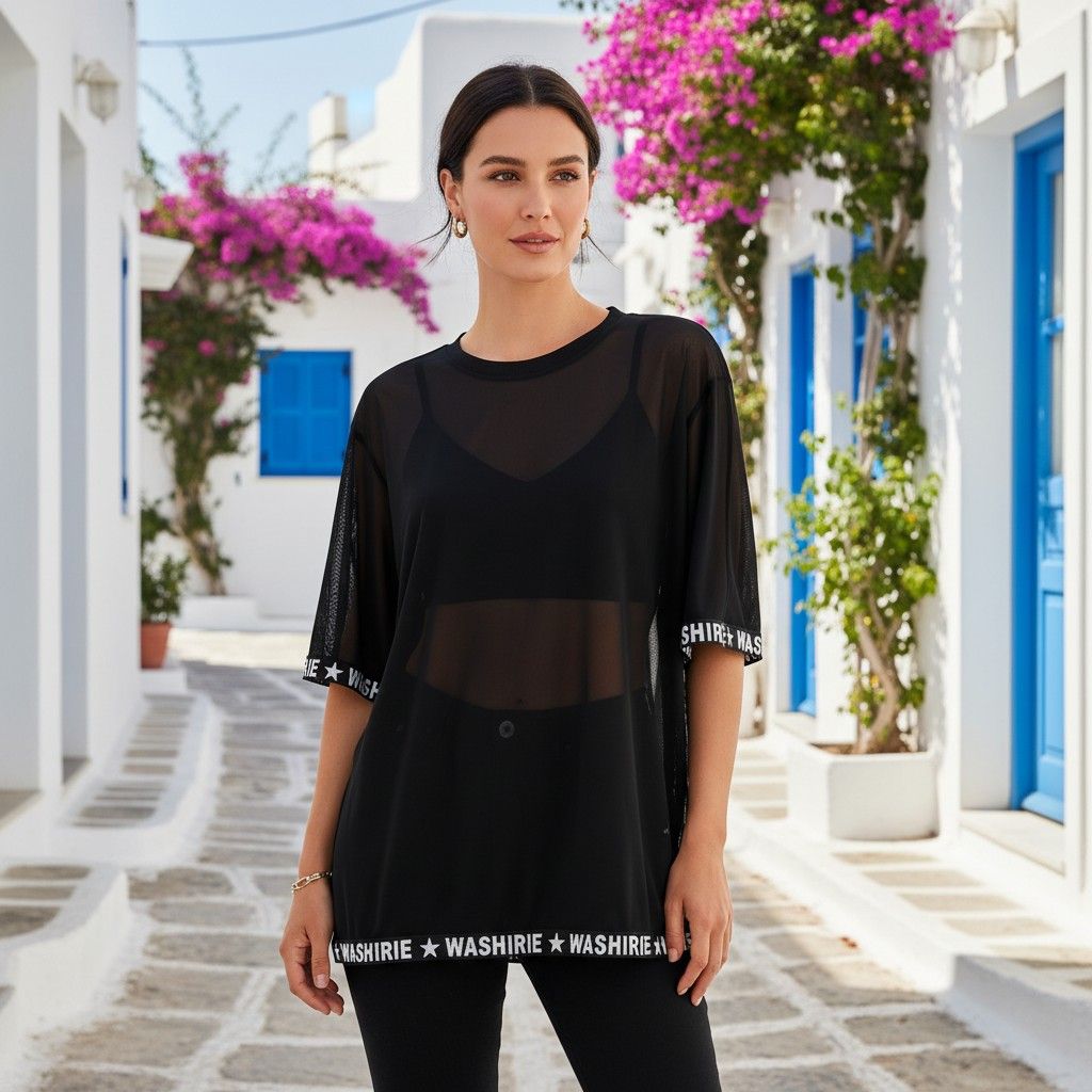 Blusa traslúcida SHEIN color Negro y blanco Talla 2XL