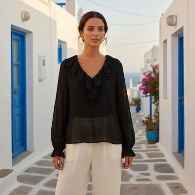 **HOY** Blusa traslúcida de noche color Negro Talla XL/XXL