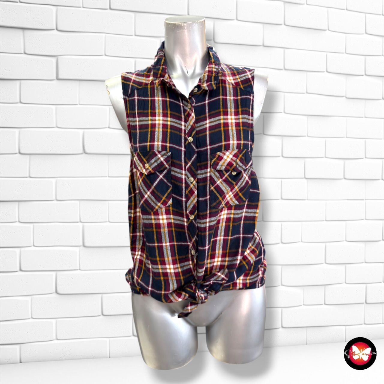 **HOY** Camisa de cuadros con lazo TALLY WEIJL color Azul marino y varios Talla XL (pequeña)