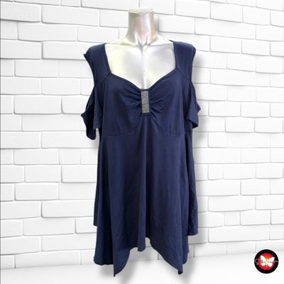 **HOY** Camiseta de manga corta y hombros descubiertos SHEIN CURVE color Azul marino Talla 2XL