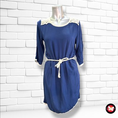 **HOY** Vestido de media manga con encaje ZARA color Azul marino y crema Talla S