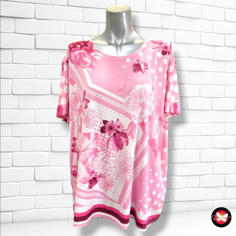 Blusa de manga corta  color Rosa y blanco Talla XXL