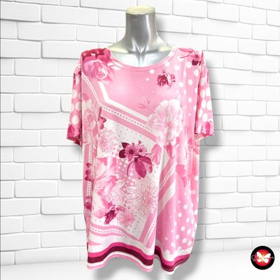 **HOY** Blusa de manga corta color Rosa y blanco Talla XXL