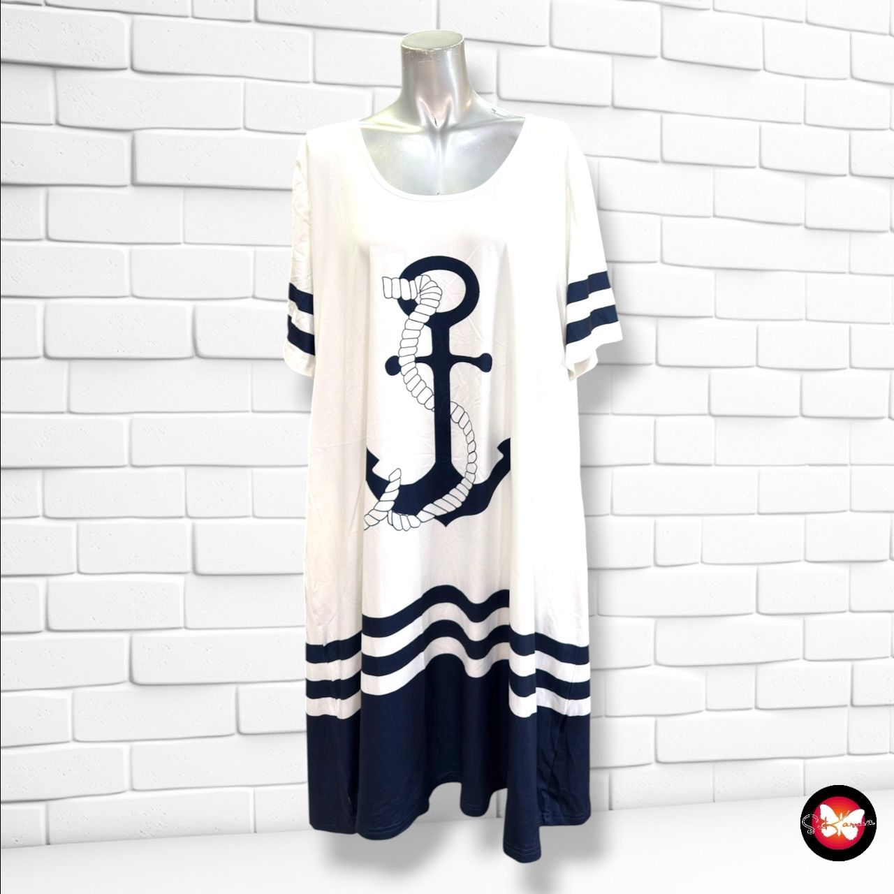 **HOY** Vestido marinero SHEIN CURVE color Blanco y azul marino Talla 2XL