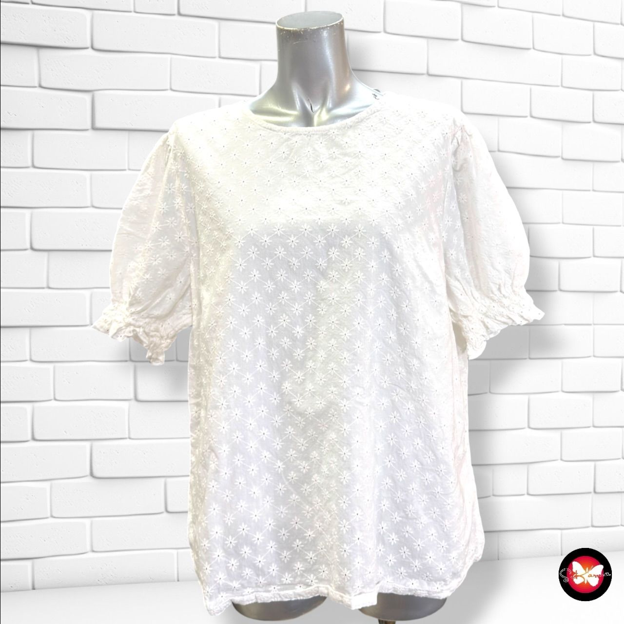 **HOY** Blusa de mangas abullonadas TCHIBO color Blanco Talla 44