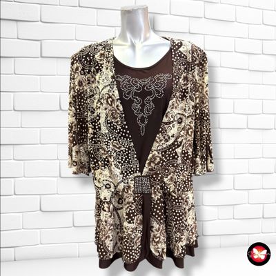 **HOY** Blusa de media manga   color Marrón y beige Talla L/XL