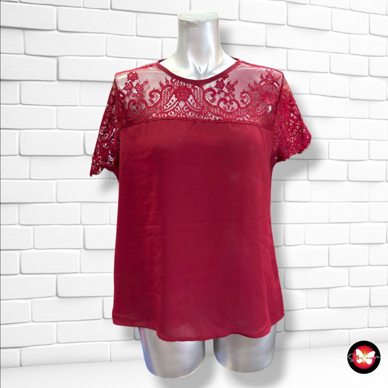 **HOY** Blusa con encaje SHEIN color Granate Talla S