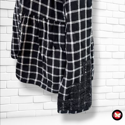 **HOY** Blusa de manga larga de cuadros con encaje EDC color Negro y blanco Talla S