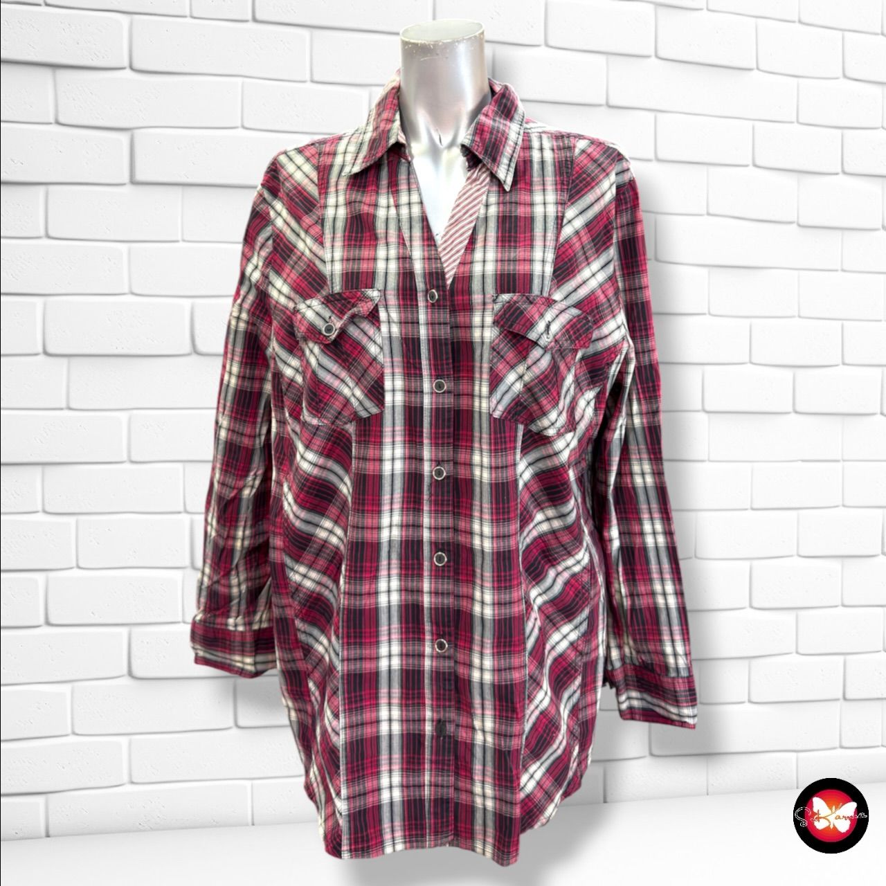 **HOY** Camisa de cuadros SONJA BLANK color Negro, blanco y rojo Talla 46