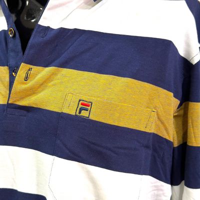 **HOY** Polo de manga larga FILA color Azul marino, blanco y mostaza Talla Hombre XXL