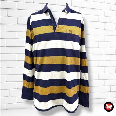 **HOY** Polo de manga larga FILA color Azul marino, blanco y mostaza Talla Hombre XXL