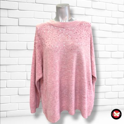 **HOY** Jersey de manga larga con lentejuelas GINA color Rosa y camel Talla XXL