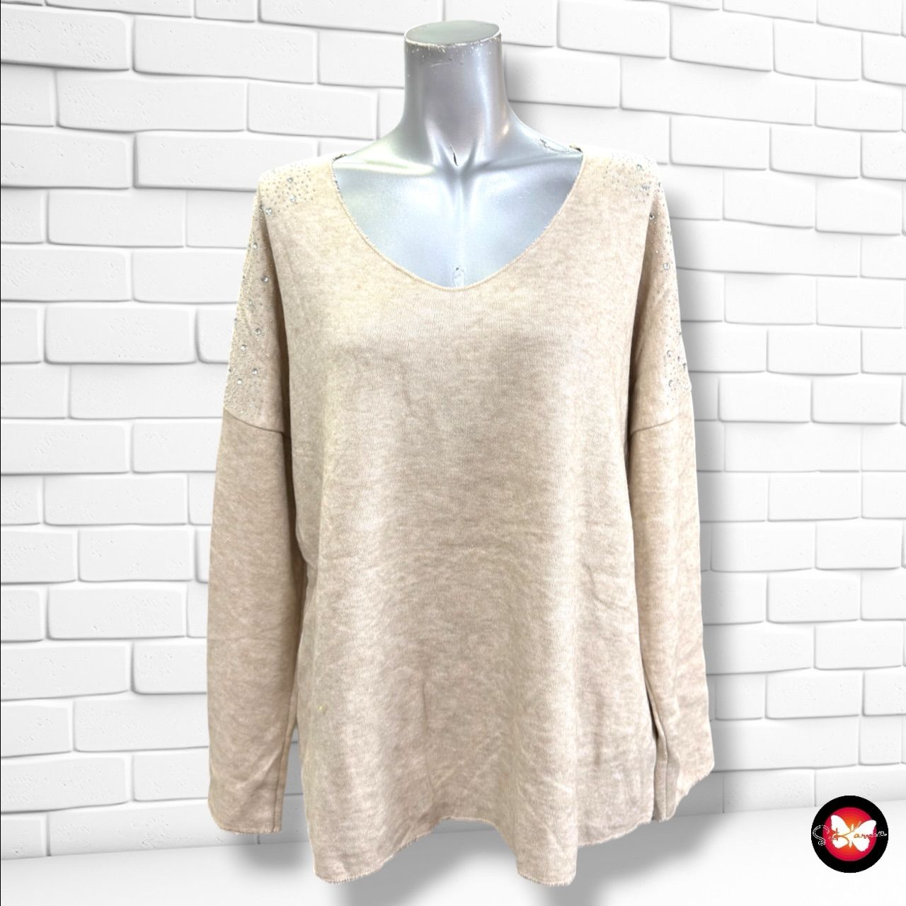 **HOY** Jersey de manga larga con brillos  color Beige Talla ÚNICA GRANDE