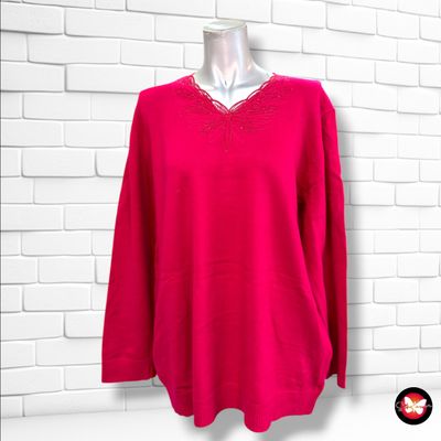 **HOY** Jersey de manga larga con bordados y brillo  color Fresa Talla XXL
