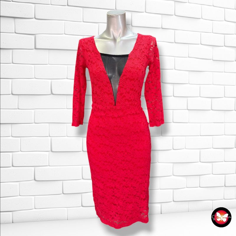 **HOY** Vestido midi de encaje  color Rojo y negro Talla S