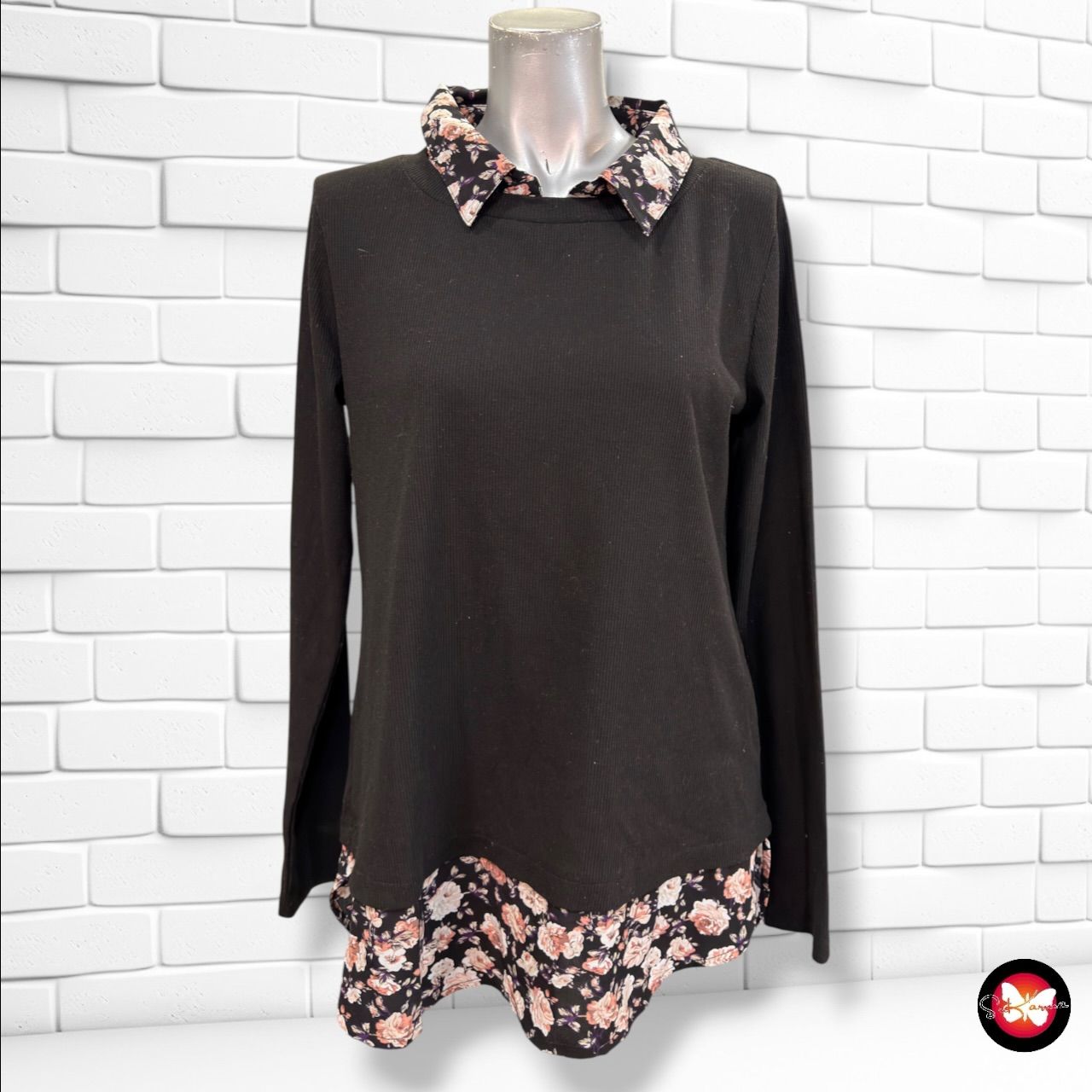 **HOY** Camiseta de manga larga con bajo camisa Y2 color Negro y varios Talla M