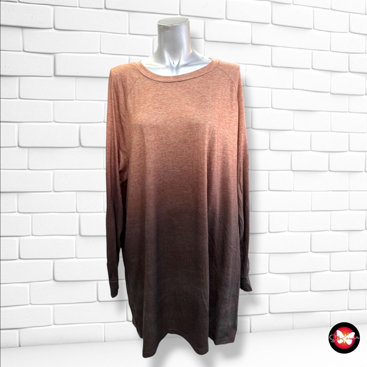 **HOY** Camiseta de manga larga degradé SHEIN CURVE color Marrón Talla 2XL