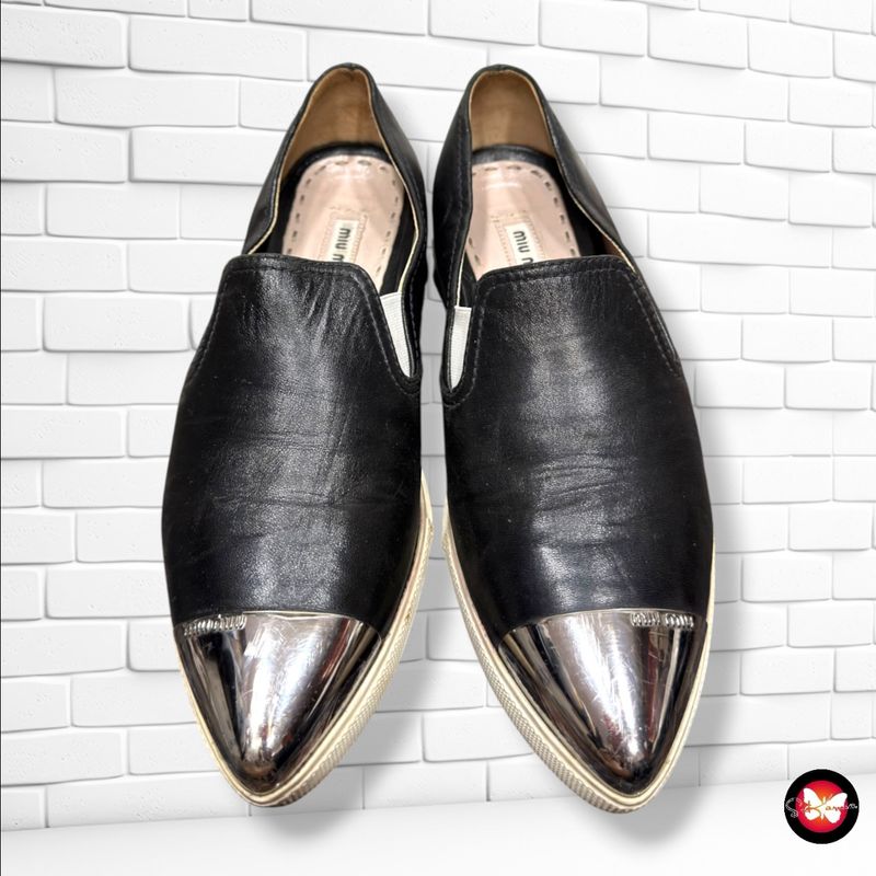 **HOY** Zapatillas Slip-On Puntera Metalizada Negra - Piel Vintage Miu Miu color Negro Talla Calzado 37