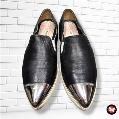 **HOY** Zapatillas Slip-On Puntera Metalizada Negra - Piel Vintage Miu Miu color Negro Talla Calzado 37