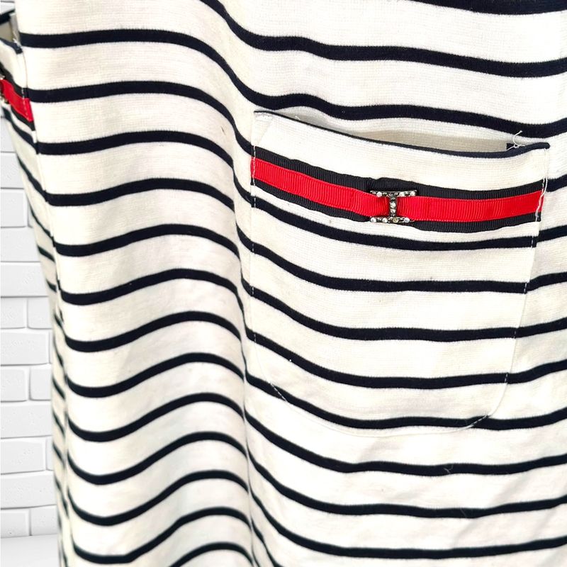 **HOY** Vestido de entretiempo de manga corta marinero  color Blanco y azul marino Talla S