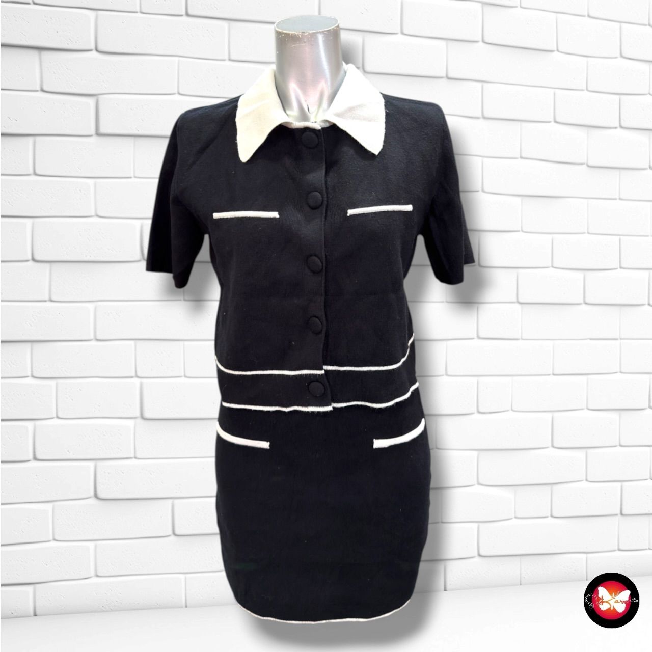 **HOY** Conjunto de punto: chaqueta + falda AMISU color Negro y blanco Talla 36
