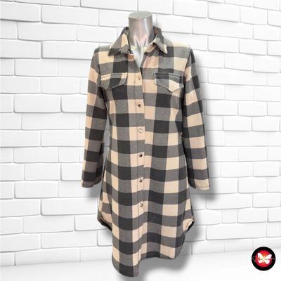 **HOY** Vestido camisero de cuadros color Nude y gris Talla ÚNICA