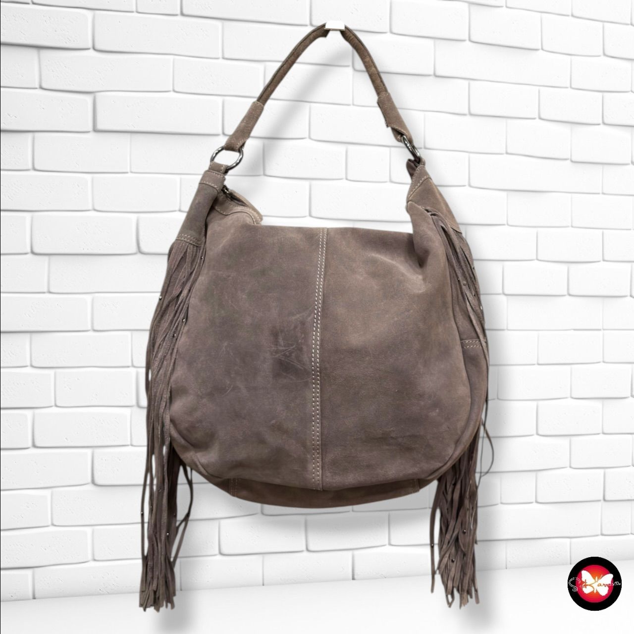 **HOY** Bolso de ante con flecos  color Taupe Talla GRANDE