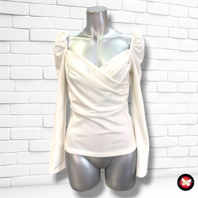 **HOY** Blusa escote barco con mangas abullonadas SHEIN color Blanco Talla M