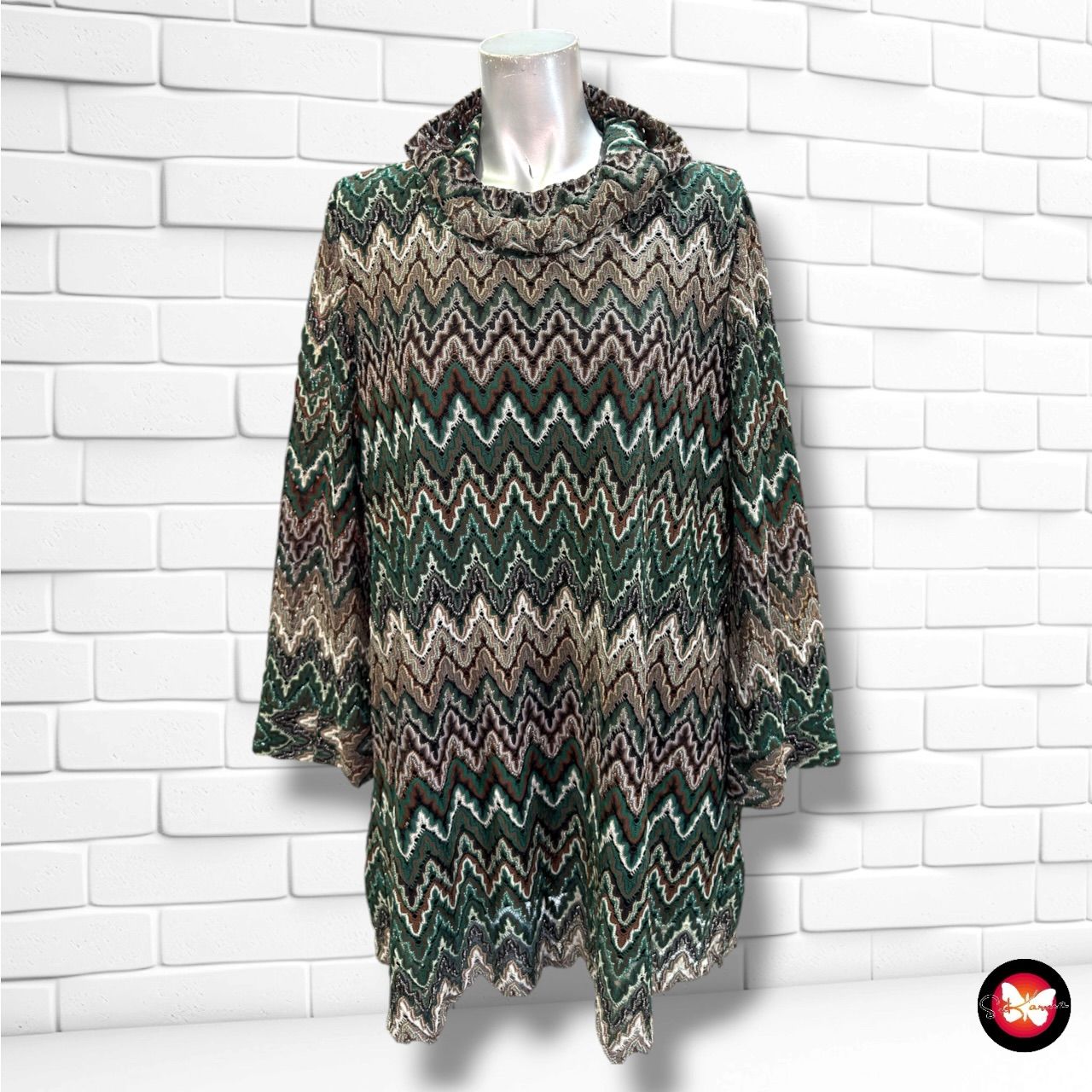 **HOY** Blusa de manga larga con brillo  color Verde, marrón y blanco Talla XXL