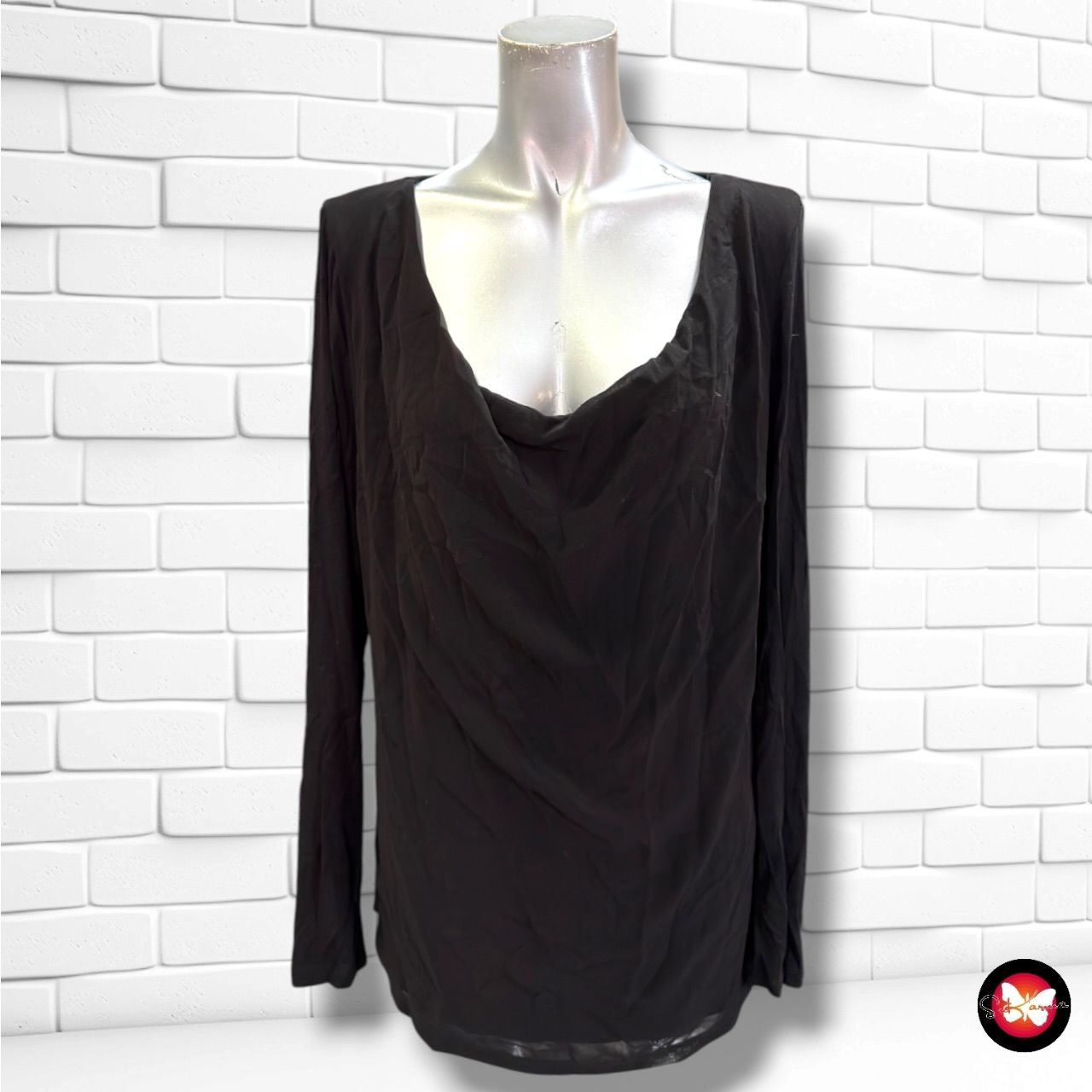 **HOY** Blusa con escote drapeado ZERO color Negro Talla 42
