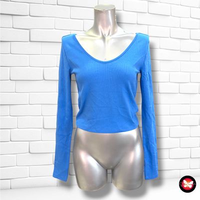 **HOY** Camiseta cropped canalé SINSAY color Azul Talla S