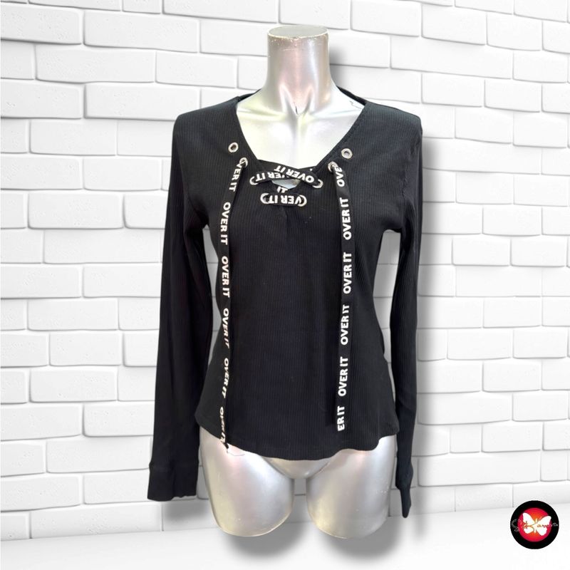 **HOY** Camiseta de manga larga canalé con cordón FB SISTER color Negro Talla M