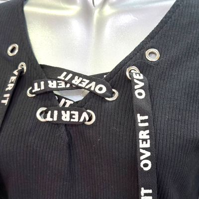 **HOY** Camiseta de manga larga canalé con cordón FB SISTER color Negro Talla M