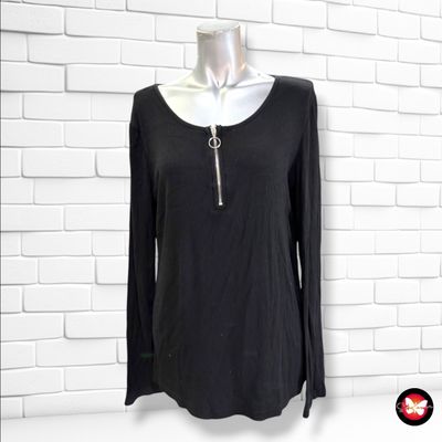 **HOY** Camiseta de manga larga canalé con cremallera  color Negro Talla XL